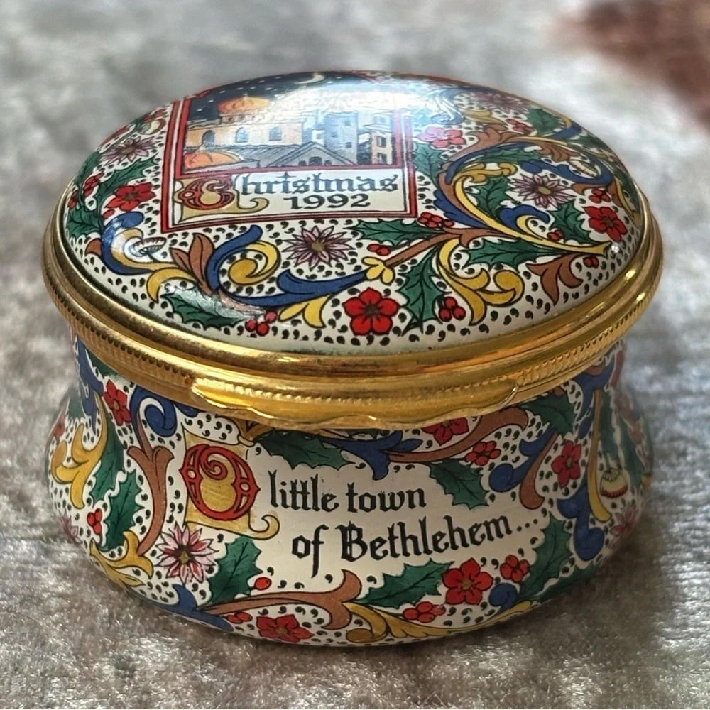 Halcyon Days Christmas 1992 Little Town of Bethlehem Enamel Box Copper Vintage